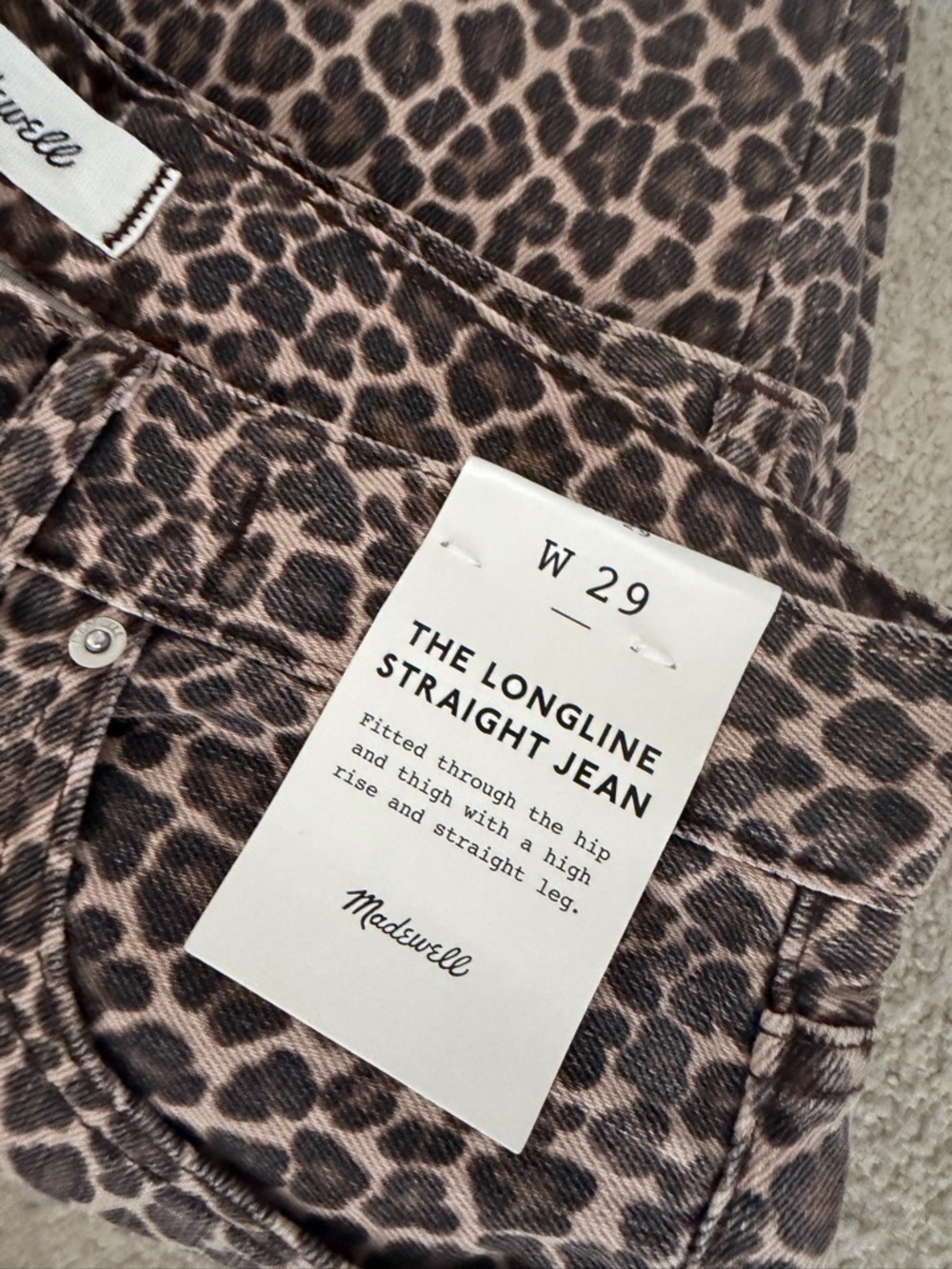 Madewell The Longline Straight Jean in Leopard Print Brown and Tan